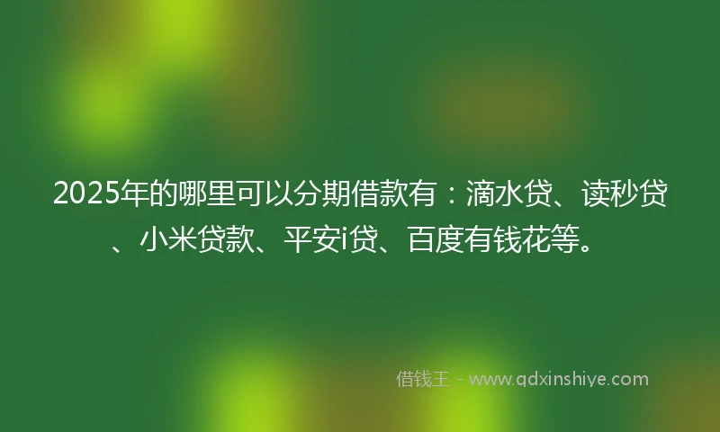 2025年的哪里可以分期借款有：滴水贷、读秒贷、小米贷款、平安i贷、百度有钱花等。