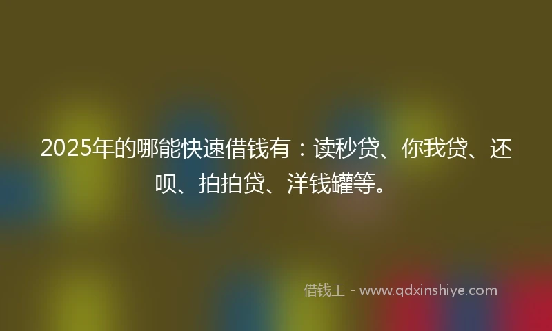 2025年的哪能快速借钱有：读秒贷、你我贷、还呗、拍拍贷、洋钱罐等。