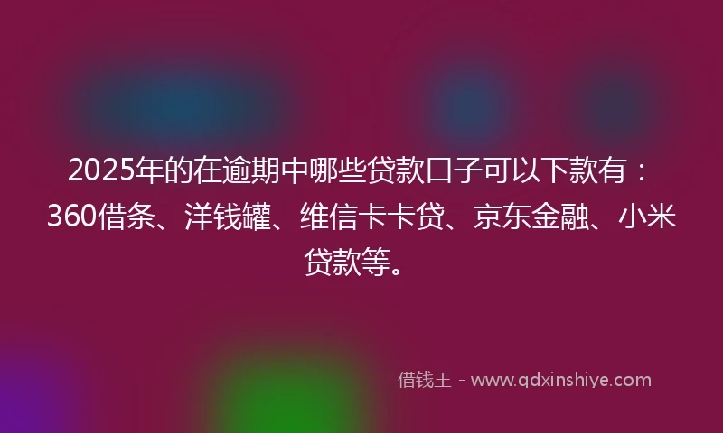 2025年的在逾期中哪些贷款口子可以下款有：360借条、洋钱罐、维信卡卡贷、京东金融、小米贷款等。