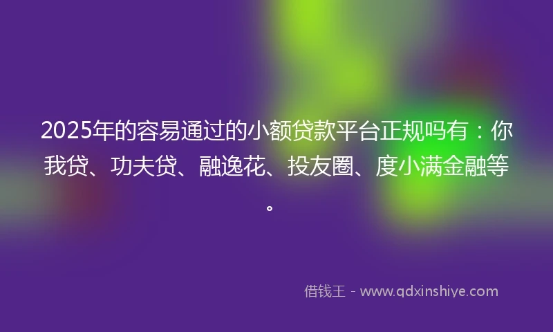 2025年的容易通过的小额贷款平台正规吗有：你我贷、功夫贷、融逸花、投友圈、度小满金融等。