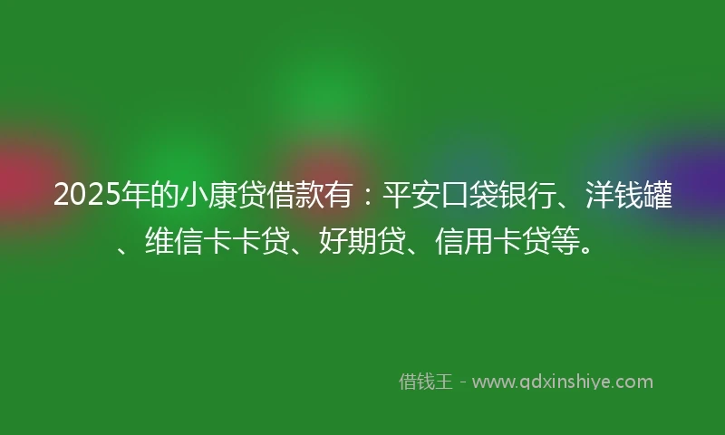 2025年的小康贷借款有：平安口袋银行、洋钱罐、维信卡卡贷、好期贷、信用卡贷等。