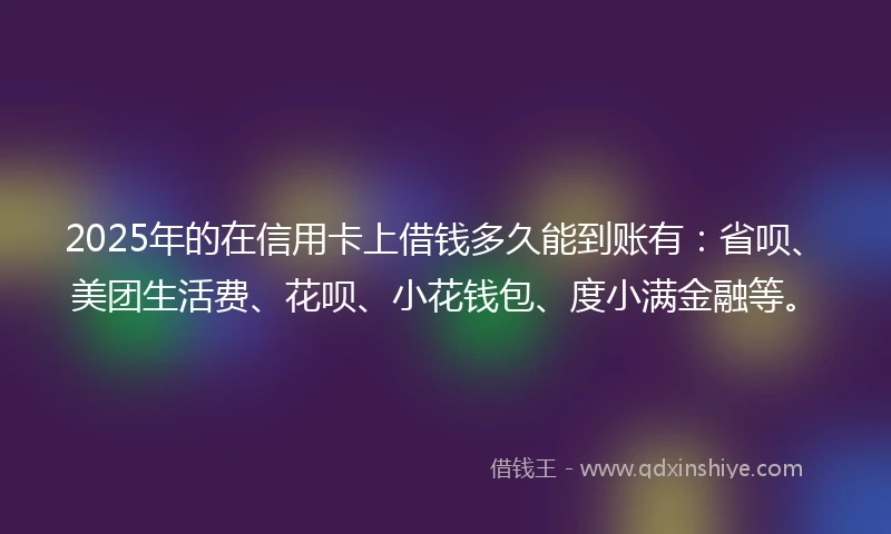 2025年的在信用卡上借钱多久能到账有：省呗、美团生活费、花呗、小花钱包、度小满金融等。