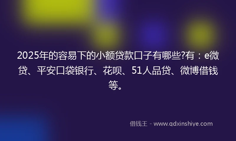 2025年的容易下的小额贷款口子有哪些?有：e微贷、平安口袋银行、花呗、51人品贷、微博借钱等。