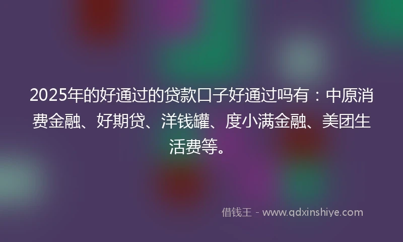 2025年的好通过的贷款口子好通过吗有：中原消费金融、好期贷、洋钱罐、度小满金融、美团生活费等。