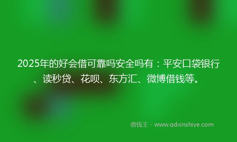 2025年的好会借可靠吗安全吗有：平安口袋银行、读秒贷、花呗、东方汇、微博借钱等。