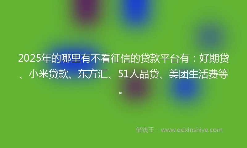 2025年的哪里有不看征信的贷款平台有:好期贷、小米贷款、东方汇、51人品贷、美团生活费等。
