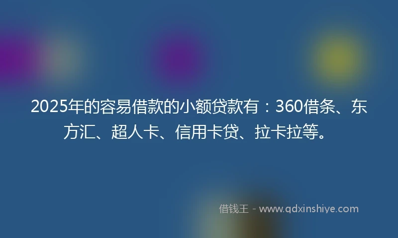 2025年的容易借款的小额贷款有：360借条、东方汇、超人卡、信用卡贷、拉卡拉等。