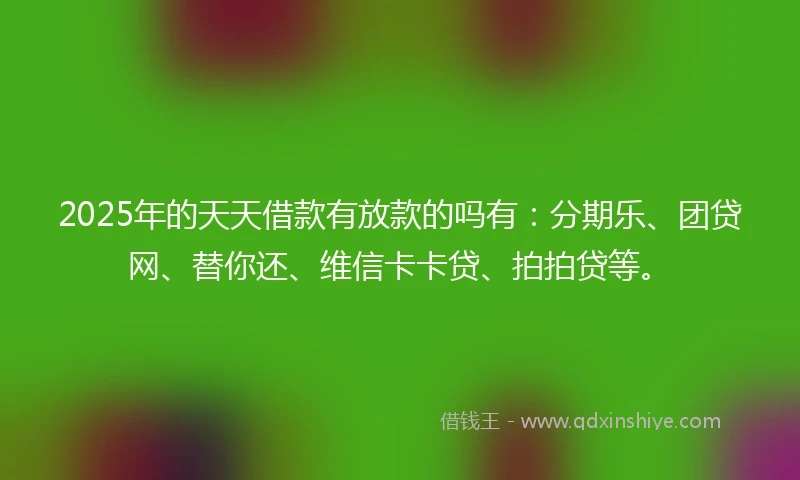 2025年的天天借款有放款的吗有：分期乐、团贷网、替你还、维信卡卡贷、拍拍贷等。