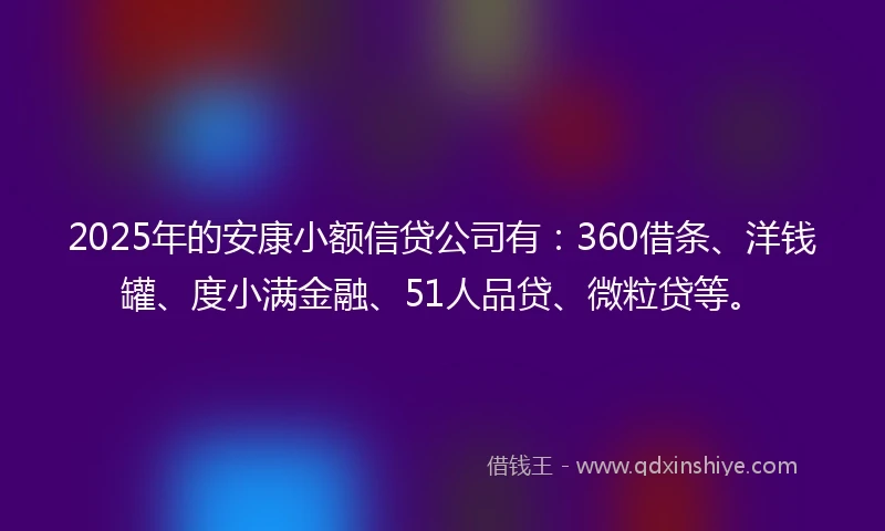 2025年的安康小额信贷公司有：360借条、洋钱罐、度小满金融、51人品贷、微粒贷等。