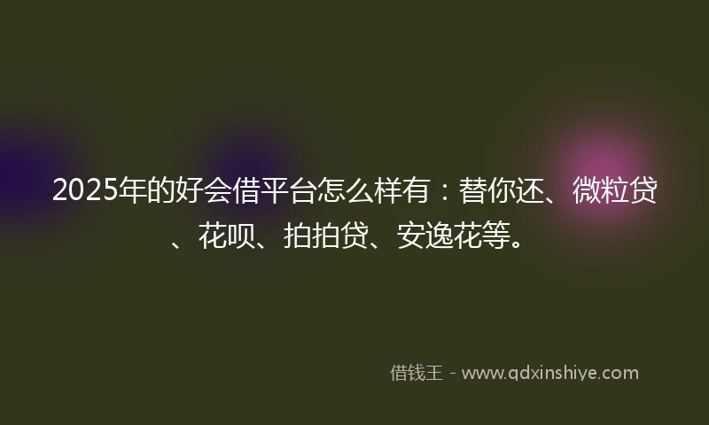 2025年的好会借平台怎么样有：替你还、微粒贷、花呗、拍拍贷、安逸花等。