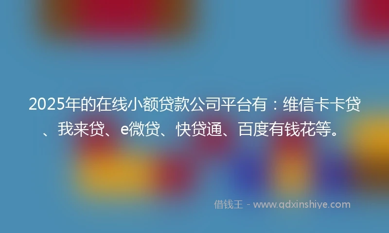 2025年的在线小额贷款公司平台有：维信卡卡贷、我来贷、e微贷、快贷通、百度有钱花等。