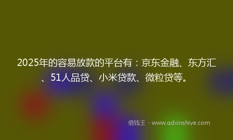 2025年的容易放款的平台有：京东金融、东方汇、51人品贷、小米贷款、微粒贷等。