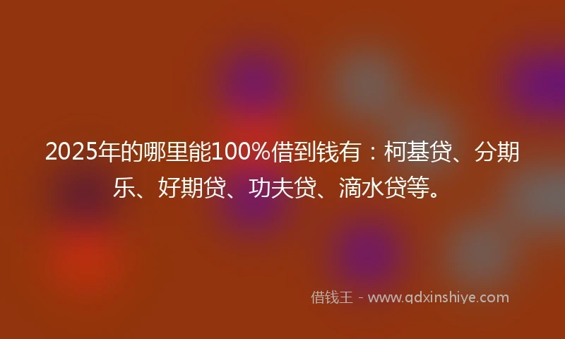 2025年的哪里能100%借到钱有：柯基贷、分期乐、好期贷、功夫贷、滴水贷等。