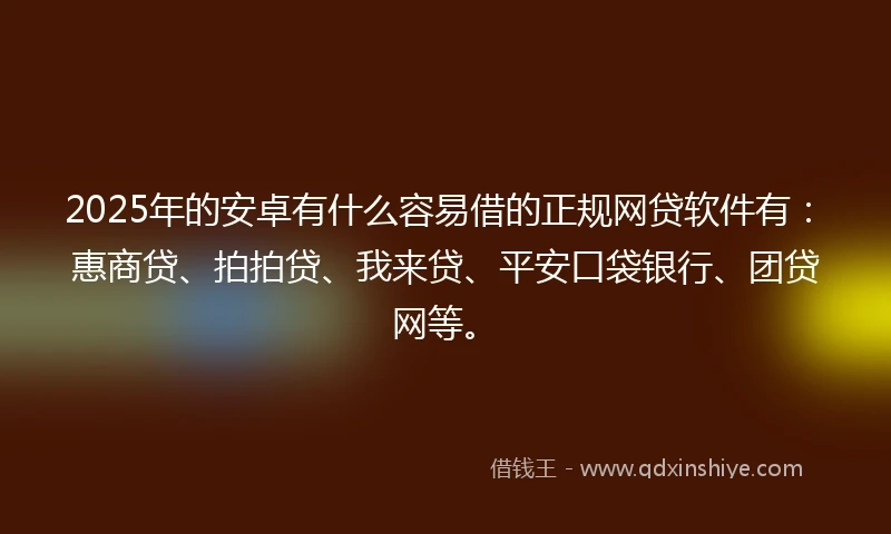2025年的安卓有什么容易借的正规网贷软件有：惠商贷、拍拍贷、我来贷、平安口袋银行、团贷网等。