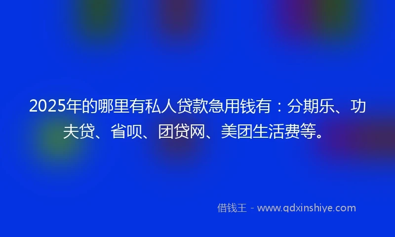 2025年的哪里有私人贷款急用钱有：分期乐、功夫贷、省呗、团贷网、美团生活费等。