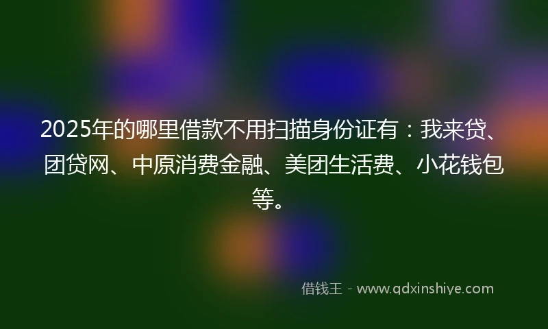 2025年的哪里借款不用扫描身份证有：我来贷、团贷网、中原消费金融、美团生活费、小花钱包等。
