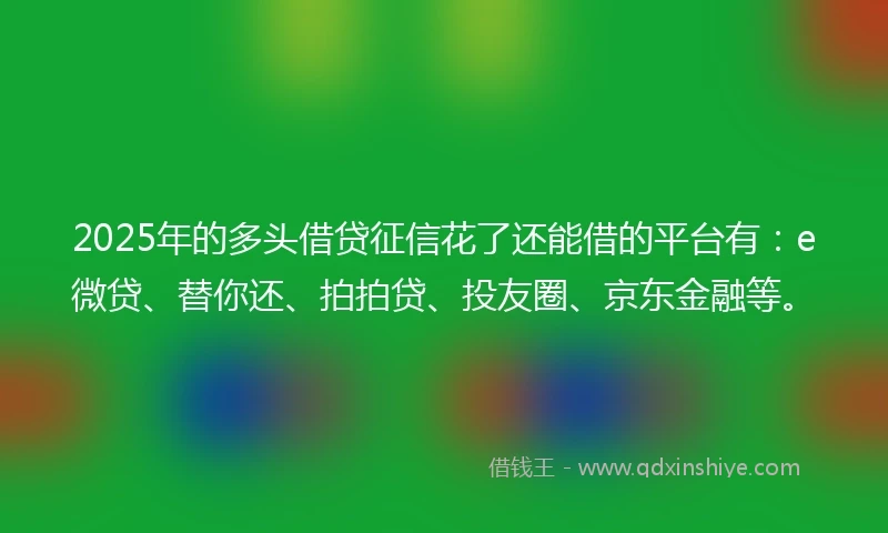 2025年的多头借贷征信花了还能借的平台有：e微贷、替你还、拍拍贷、投友圈、京东金融等。