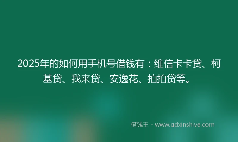 2025年的如何用手机号借钱有：维信卡卡贷、柯基贷、我来贷、安逸花、拍拍贷等。