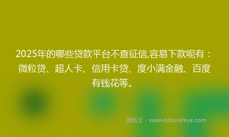 2025年的哪些贷款平台不查征信,容易下款呢有：微粒贷、超人卡、信用卡贷、度小满金融、百度有钱花等。
