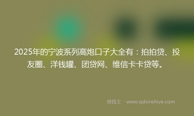 2025年的宁波系列高炮口子大全有：拍拍贷、投友圈、洋钱罐、团贷网、维信卡卡贷等。