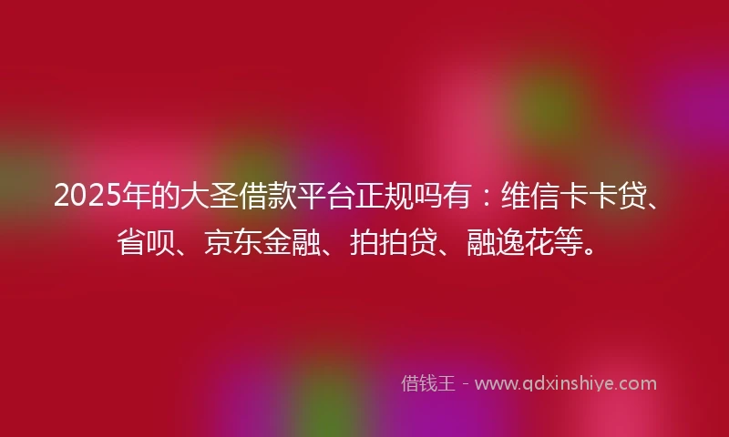 2025年的大圣借款平台正规吗有：维信卡卡贷、省呗、京东金融、拍拍贷、融逸花等。