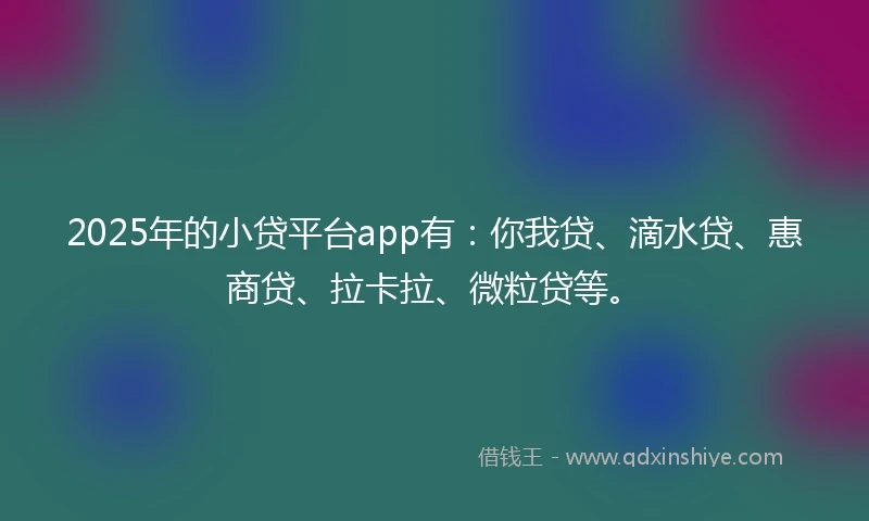 2025年的小贷平台app有：你我贷、滴水贷、惠商贷、拉卡拉、微粒贷等。