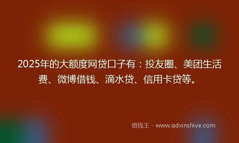 2025年的大额度网贷口子有：投友圈、美团生活费、微博借钱、滴水贷、信用卡贷等。