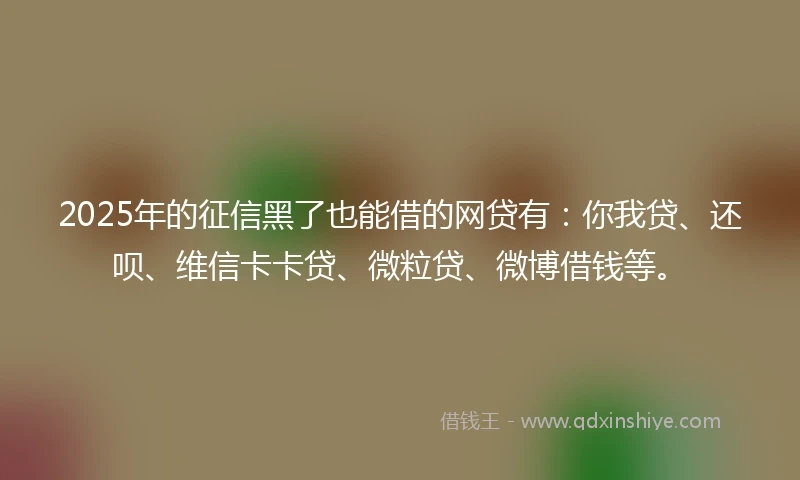 2025年的征信黑了也能借的网贷有：你我贷、还呗、维信卡卡贷、微粒贷、微博借钱等。