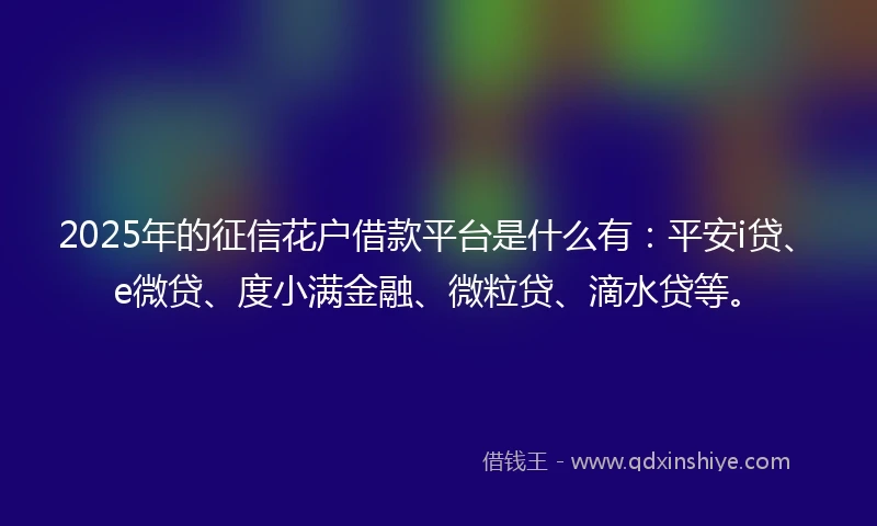 2025年的征信花户借款平台是什么有：平安i贷、e微贷、度小满金融、微粒贷、滴水贷等。