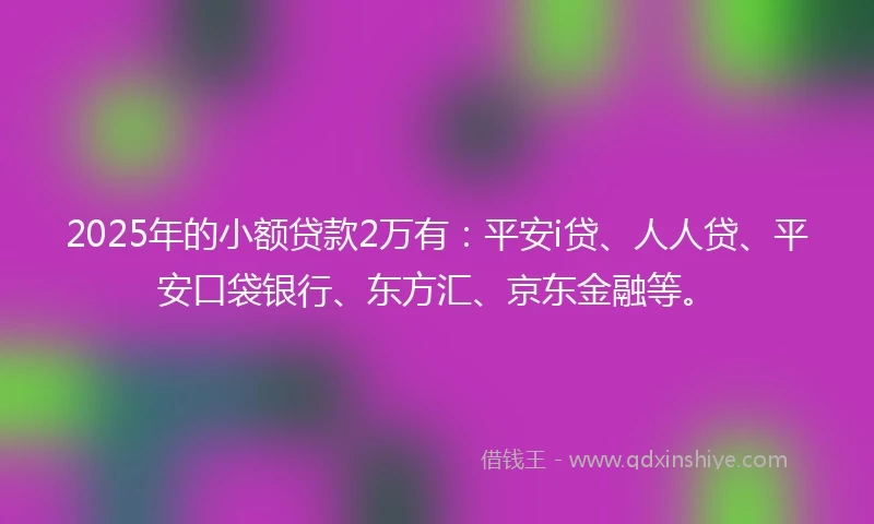 2025年的小额贷款2万有：平安i贷、人人贷、平安口袋银行、东方汇、京东金融等。