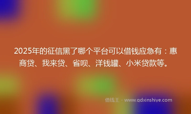 2025年的征信黑了哪个平台可以借钱应急有：惠商贷、我来贷、省呗、洋钱罐、小米贷款等。