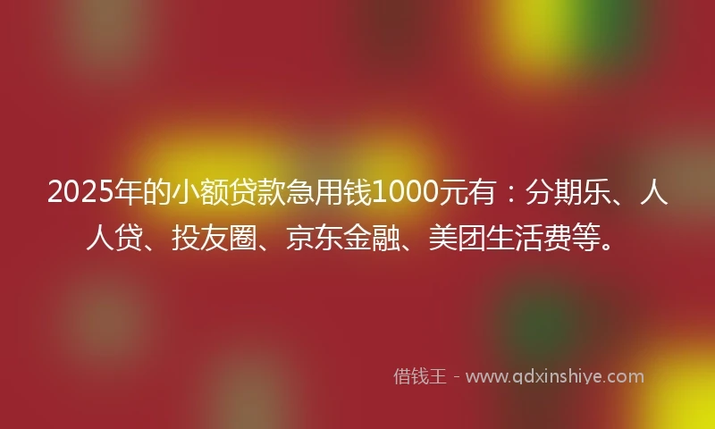 2025年的小额贷款急用钱1000元有:分期乐、人人贷、投友圈、京东金融、美团生活费等。