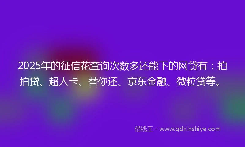 2025年的征信花查询次数多还能下的网贷有：拍拍贷、超人卡、替你还、京东金融、微粒贷等。