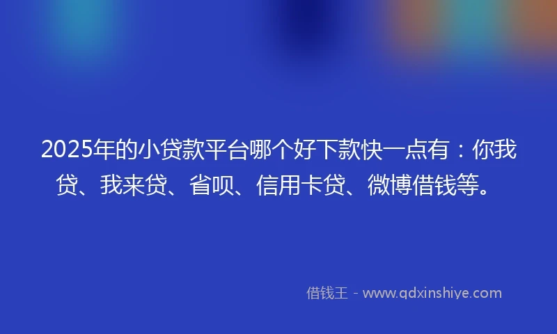 2025年的小贷款平台哪个好下款快一点有：你我贷、我来贷、省呗、信用卡贷、微博借钱等。