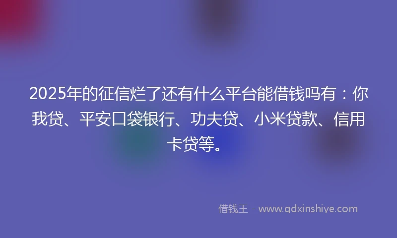 2025年的征信烂了还有什么平台能借钱吗有：你我贷、平安口袋银行、功夫贷、小米贷款、信用卡贷等。