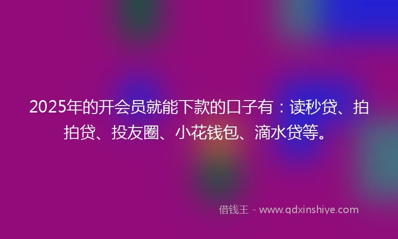 2025年的开会员就能下款的口子有：读秒贷、拍拍贷、投友圈、小花钱包、滴水贷等。