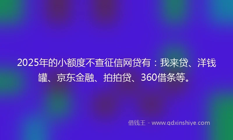 2025年的小额度不查征信网贷有：我来贷、洋钱罐、京东金融、拍拍贷、360借条等。