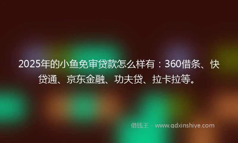 2025年的小鱼免审贷款怎么样有:360借条、快贷通、京东金融、功夫贷、拉卡拉等。