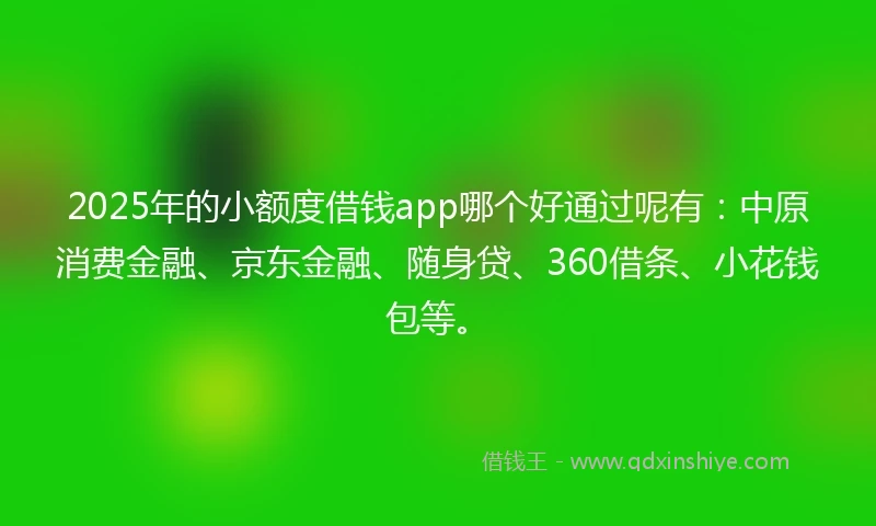 2025年的小额度借钱app哪个好通过呢有：中原消费金融、京东金融、随身贷、360借条、小花钱包等。