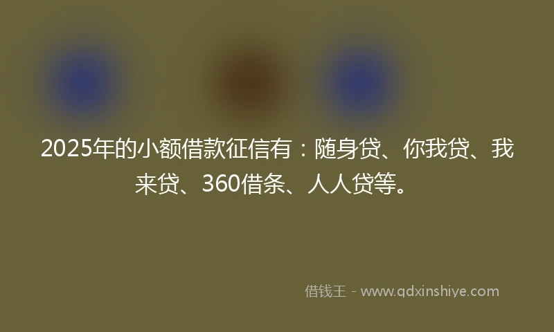 2025年的小额借款征信有：随身贷、你我贷、我来贷、360借条、人人贷等。