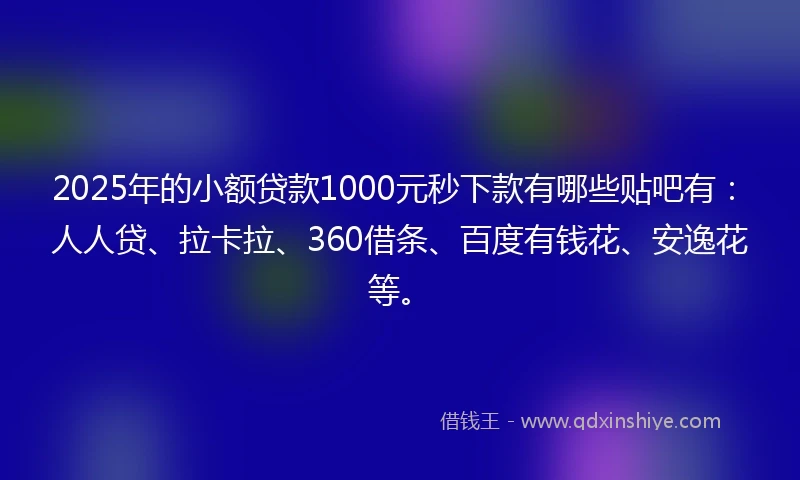 2025年的小额贷款1000元秒下款有哪些贴吧有：人人贷、拉卡拉、360借条、百度有钱花、安逸花等。