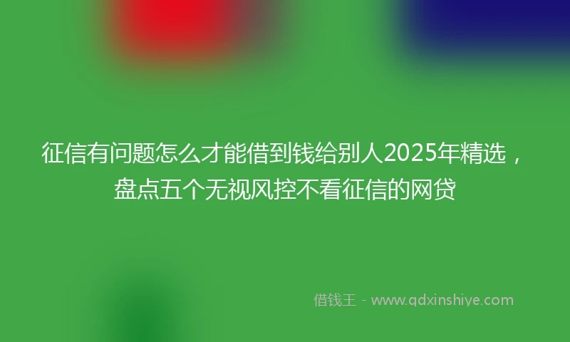 征信有问题怎么才能借到钱给别人2025年精选，盘点五个无视风控不看征信的网贷
