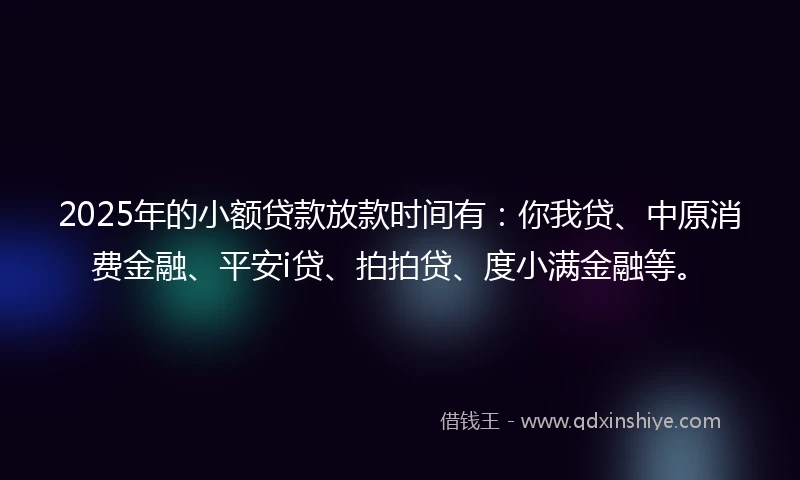 2025年的小额贷款放款时间有：你我贷、中原消费金融、平安i贷、拍拍贷、度小满金融等。