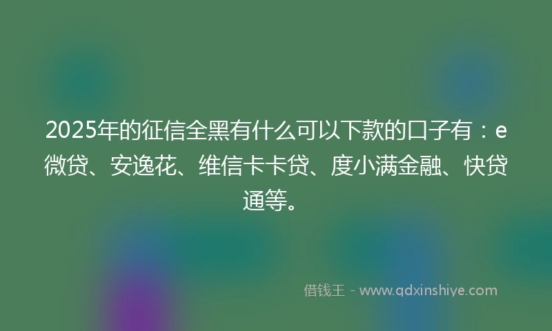2025年的征信全黑有什么可以下款的口子有：e微贷、安逸花、维信卡卡贷、度小满金融、快贷通等。