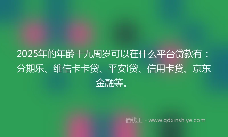 2025年的年龄十九周岁可以在什么平台贷款有：分期乐、维信卡卡贷、平安i贷、信用卡贷、京东金融等。