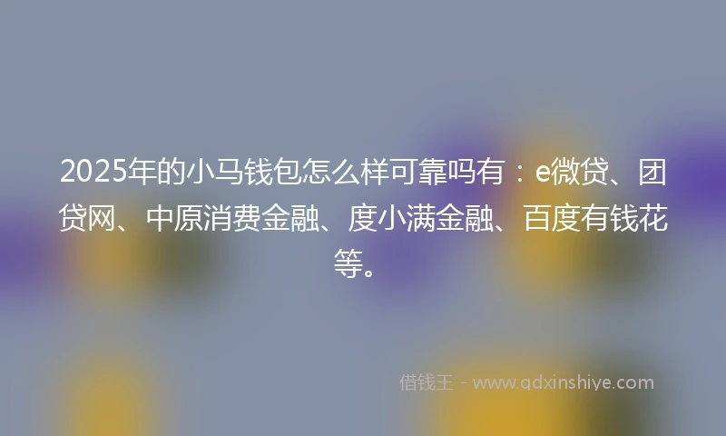 2025年的小马钱包怎么样可靠吗有:e微贷、团贷网、中原消费金融、度小满金融、百度有钱花等。
