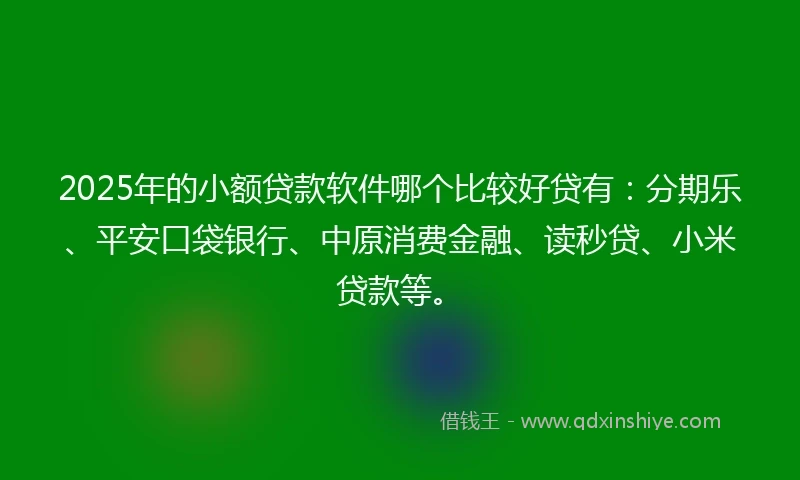 2025年的小额贷款软件哪个比较好贷有：分期乐、平安口袋银行、中原消费金融、读秒贷、小米贷款等。