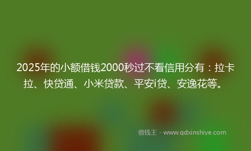 2025年的小额借钱2000秒过不看信用分有：拉卡拉、快贷通、小米贷款、平安i贷、安逸花等。