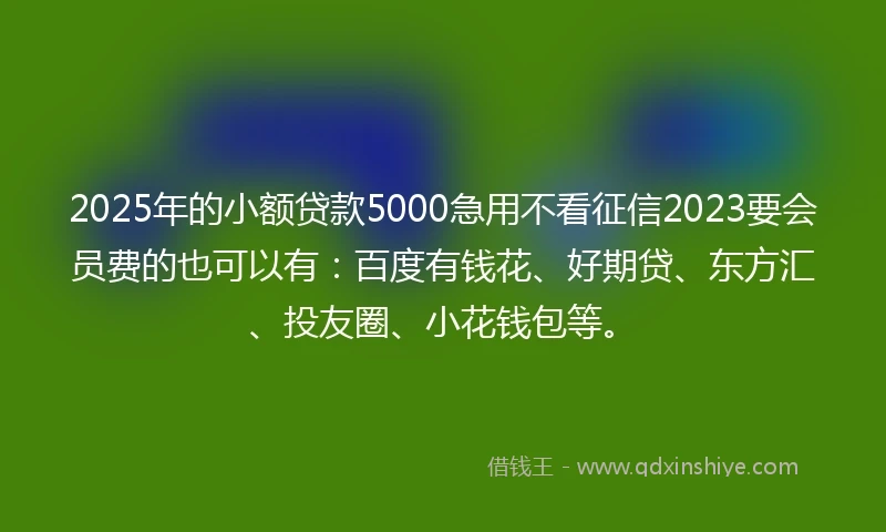 2025年的小额贷款5000急用不看征信2023要会员费的也可以有：百度有钱花、好期贷、东方汇、投友圈、小花钱包等。