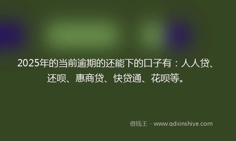 2025年的当前逾期的还能下的口子有：人人贷、还呗、惠商贷、快贷通、花呗等。